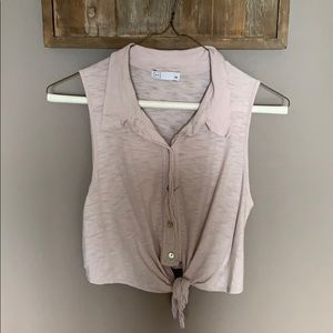Cropped tie waist blouse